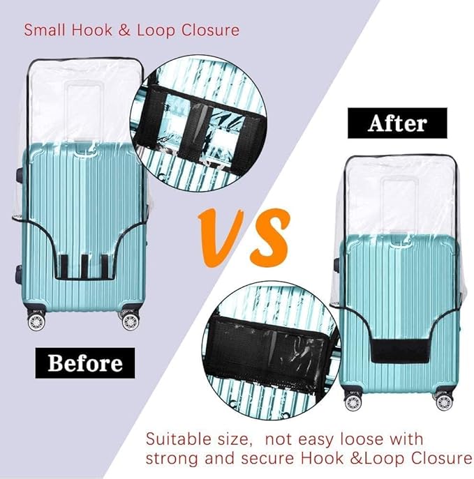 Suitcase Covers for Luggage – TSA Approved Clear PVC Luggage Protector Cover, Thick Transparent Waterproof Sleeve with Large Hook and Loop Closure, Fits 24" Wheeled Suitcases