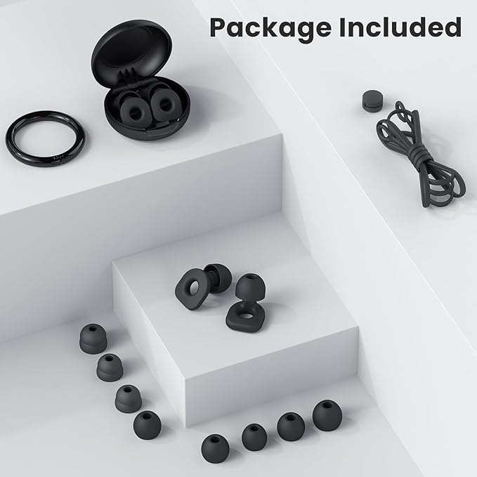 2 Pairs of Ear Plugs for Sleeping,Reusable Hearing Protection Earplugs with 8 Pairs Ear Tips & One Connector Cord,Soft Ear Plugs for Noise Reduction,Concert,Musician & Work - 25dB-30dB