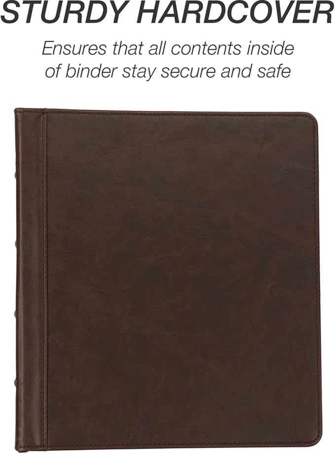 Samsill Vintage Leather 3 Ring Binder, Professional Organizer, Planner, 1 Inch Round Ring (Holds 200 Sheets), Letter Size 8.5 x 11, No Zipper, Brown