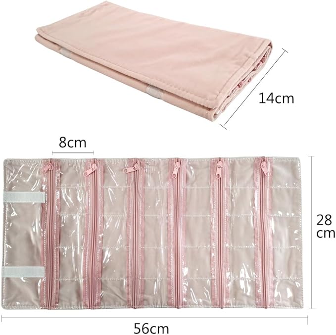 Travel Jewelry Roll Bag Portable Organizer Pouch With Grids&PVC Cover Storage Bags for Necklace, Bracelet, Bracelet,Ring, Badge, Pendant
