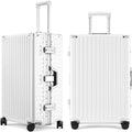 ROAMING Zipperless Luggage 28 Inch with Aluminum Frame, Checked-Large Lightweight 3-Layer PC Hard Shell Suitcase with Spinner Wheels, Metal Travel Luggage with Three TSA Locks, Shell white