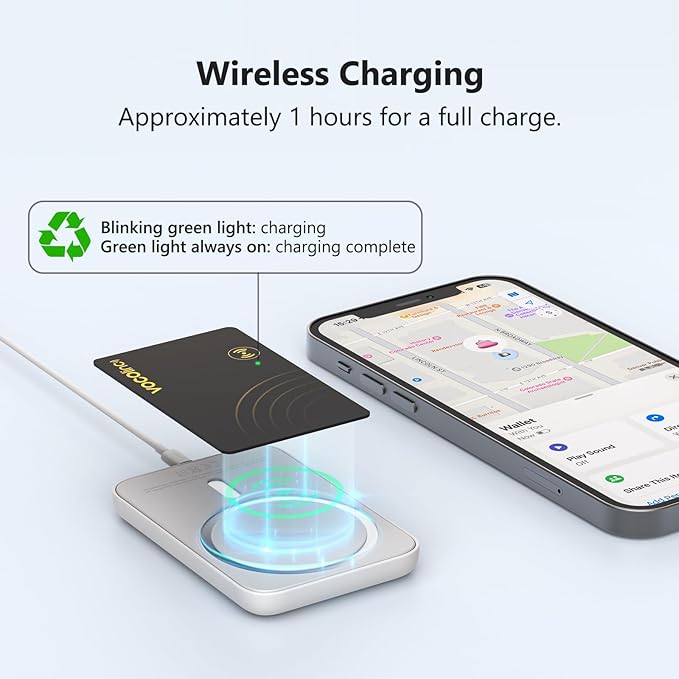 [Apple MFi Certified] VOCOlinc Air Card Tag Rechargeable Wallet Tracker 1.6mm, Item Finder Work with Apple Find My APP (iOS Only, Android not Supported), Bluetooth Locator for Luggage, Suitcase, Bags