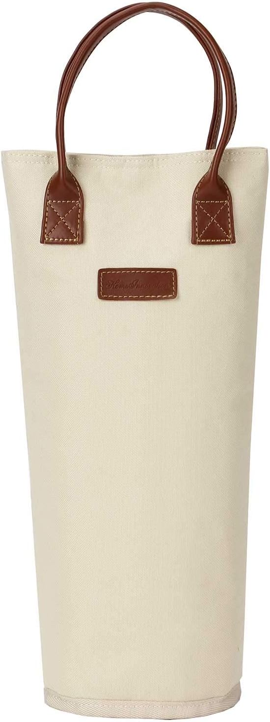 ZORMY Single Bottle Insulated Wine Tote, 1 Bottle Wine Carrier Bag Padded Wine Cooler Perfect Wine Lover's or Wedding Gift-White