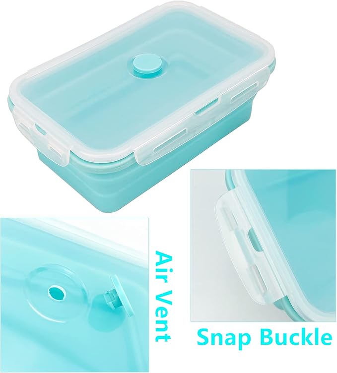 CARTINTS Large Collapsible Camping Food Containers, 1200ml Silicone Lunch Container, Microwave Safe Reusable Meal Prep Container For Indoor&Outdoor Kitchen With Foldable Spoon, Blue