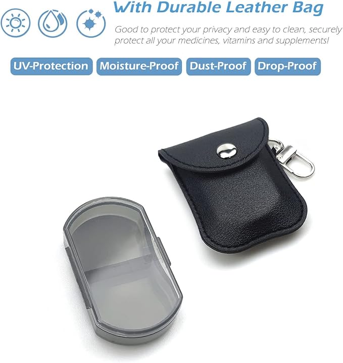 VOFOON Small Pill Organizer, Travel Pill Box for Purse, Keychain Pill Holder, Pocket Pill Container, 2 Times a Day Daily Portable Medicine Vitamin Case, Fish Oil Box, Supplement Box