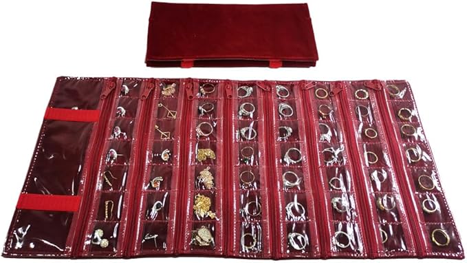 Travel Jewelry Roll Bag Portable Organizer Pouch With Grids&PVC Cover Storage Bags for Necklace, Bracelet, Bracelet,Ring, Badge, Pendant