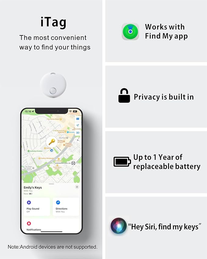 Reyke Smart Tag, Bluetooth Luggage Tracker, Works with Apple Find My (iOS Only), Item Locator for Key, Luggage, Backpack, Wallet, IP67 Waterproof, 4 Pack White
