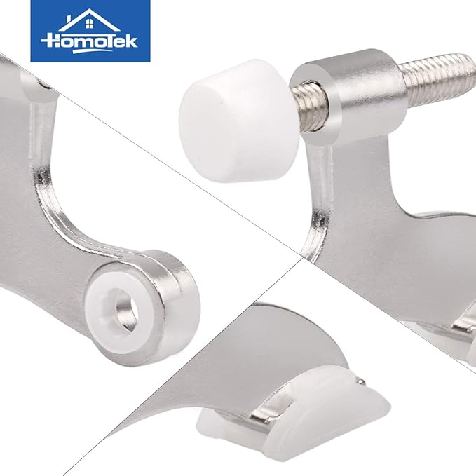 HOMOTEK 2 Pack Hinge Pin Satin Nickel Door Stopper,Adjustable Deluxe Heavy Duty Door Stopper 2-1/2"x1-3/4,with White Rubber Bumper Tips