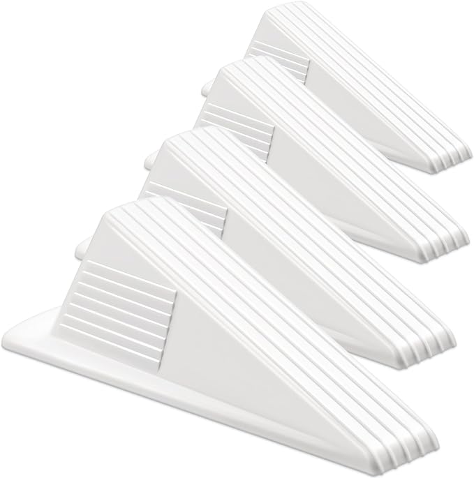 Frienda 4 Pcs Jumbo Door Stoppers Heavy Duty Door Stopper Tall up to 2inch Tall Wedge TPR Large Wedge Stackable Big Rubber Doorstop for Hotel Carpet Hardwood Concrete and Tile (White)