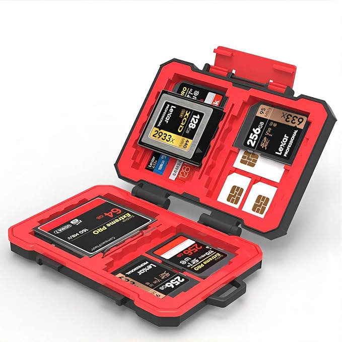 28 Slots Memory Card Case,for 4 SD and 12 TF Cards,Photography Accessories Water-Resistant Anti-Shock,CF or XQD/SD/TF/CFexpress/Nano SIM/Micro SIM Holder Organizer Storage, Black