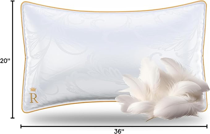Royal Therapy King White Goose Feathers and Down Pillow, Premium White Bed Sleeping Breathable