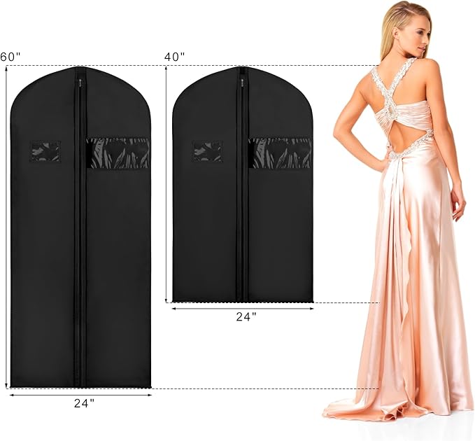 Syeeiex 60'' Garment Bags for Hanging Clothes, Set of 8 Dress Bags for Gowns, Dress Garment Bags for Gowns, Evening Dresses, Fur Coat, Long Dress(Black)
