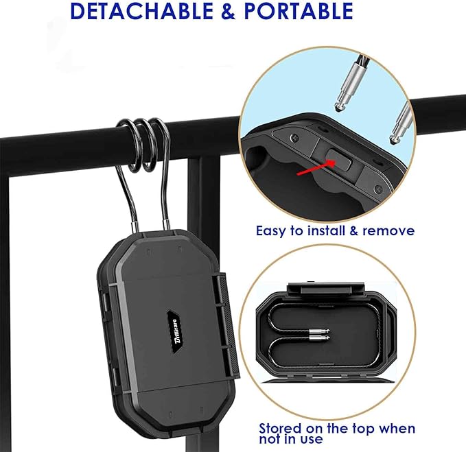 Waterproof Lock Box, Portable 4-Digit Combination Safe Boxes with Removable Cable, Anti-Theft Small Security Lockbox, Resettable Code Cash Case, Outdoor Key Hider for Travel, Gym, Hotel, Dorm, Beach