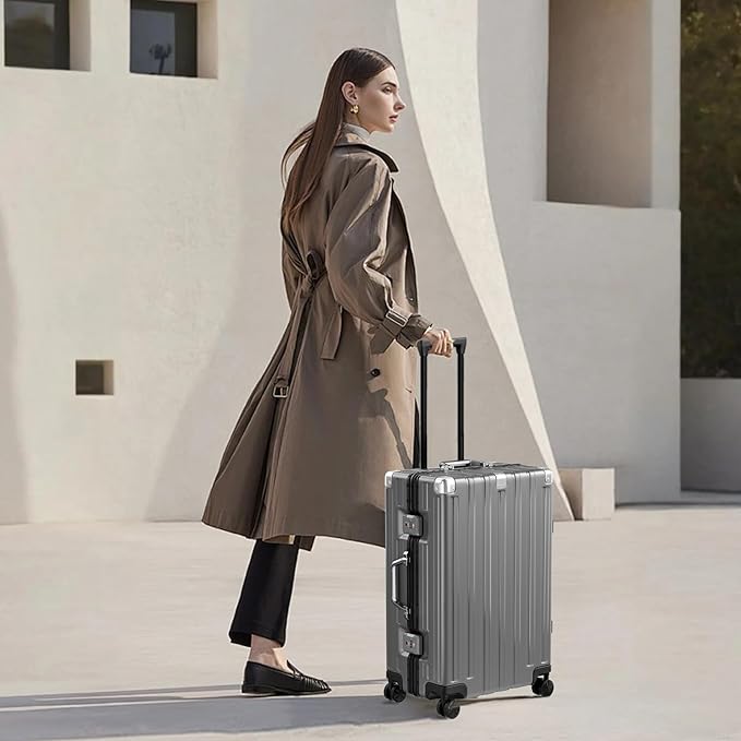 Krute Luggage 28 Inch Aluminum Frame Luggages TSA Lock No Zipper Checked Suitcase with Spinner Wheels Hardshell Lightweight PC+ABS Large Suit Case