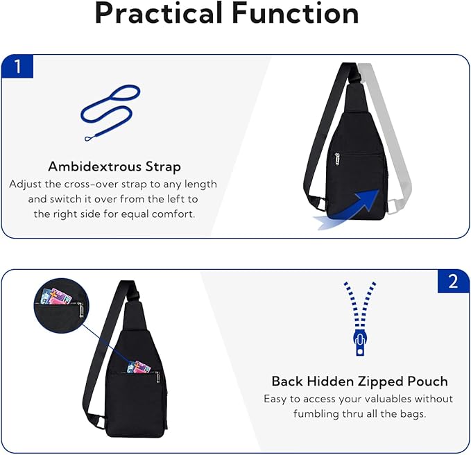 WATERFLY Small Crossbody Sling Backpack Anti Theft Backpack for Traveling Chest Shoulder Bag