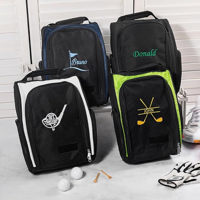 Embroidered Golf Shoe Bag Men Women Handle Strap Personalized Name Golf Shoes Carry Bag With Side Storage Pack Customized Birthday Gifts For Father Son Mother