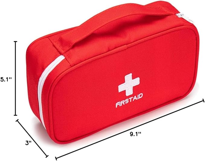 First Aid Bag Tote Empty Small First Aid Kit Bag Outdoor Travel Rescue Pouch First Responder Medicine Bag Pocket Container for Car Home Office Sport Outdoors (Red Handle)