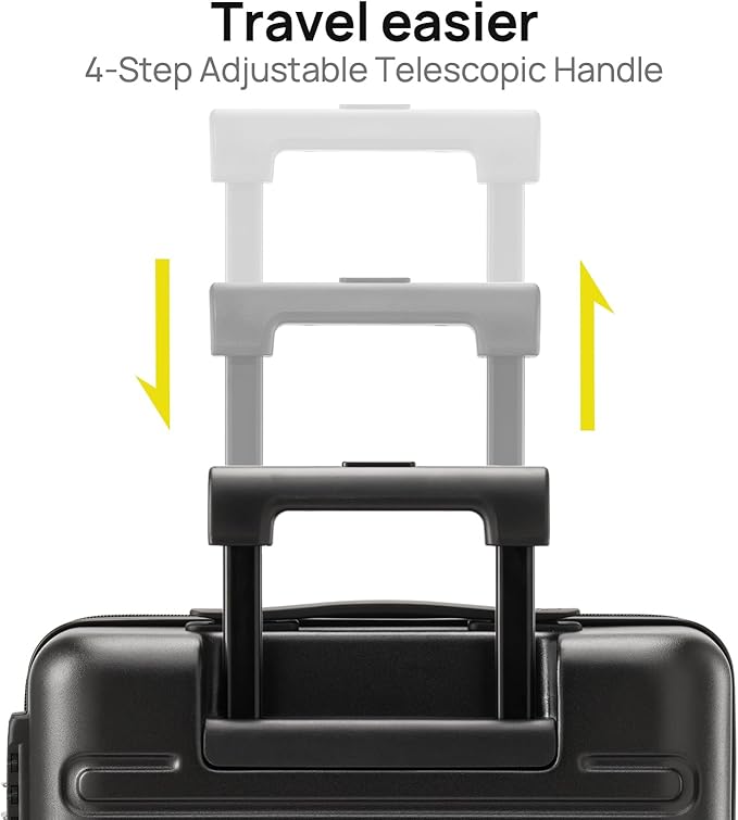 Carry on Luggage 22 X 14 X 9 Airline Approved, 20 Inch Luggage for 3-5 Days Travel, Double Spinner Wheels, 100% Hardshell PC, TSA Lock (09-Black, Checked 28-Inch)