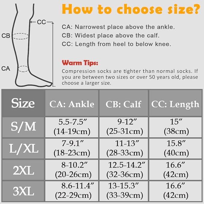 CASMON 2 Pairs Zipper Compression Socks for Women & Men,15-20 mmHg Closed Toe Knee High Support Sock for Varicose Vein Edema