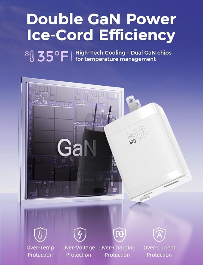 30W Retractable Wall Charger with USB C Cable 2.1FT, 2-Port USB Block 3 in 1 Travel Essentials,for iPhone Charger Fast Charging Plug for iPhone 16/15 Series, iPad, LG, Samsung-Only 1Pcs