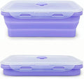 Purple Collapsible Sandwich Container, Silicone Lunch Container Bento Box with Plastic Lid, Microwave Safe, Camping Bowl For Meal Prep, Travel and Hiking, 40oz/1200ML