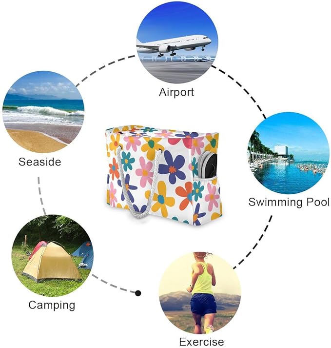 senya Large Beach Bags Totes Canvas Tote Shoulder Bag Soft Wave Water Resistant Bags for Gym Travel Daily Ocean