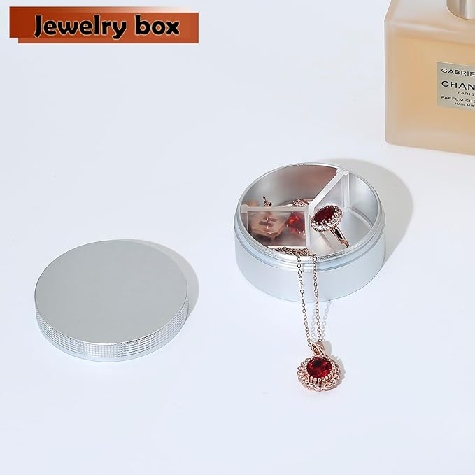 Small Pill Case 3 Compartments, Metal Round Portable Pill Box, Waterproof Travel Pill Organizer, Pocket Purse Medicine Vitamin Holder EDC Container (Silver)