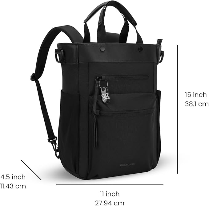 Sherpani Soleil, Anti Theft Convertible Backpack, 3 in 1 Tote Bag, Cross Body Purse, 18L Travel Backpack, Travel Gifts for Women, RFID Protection, Fits 13” Laptop (Carbon Lite)
