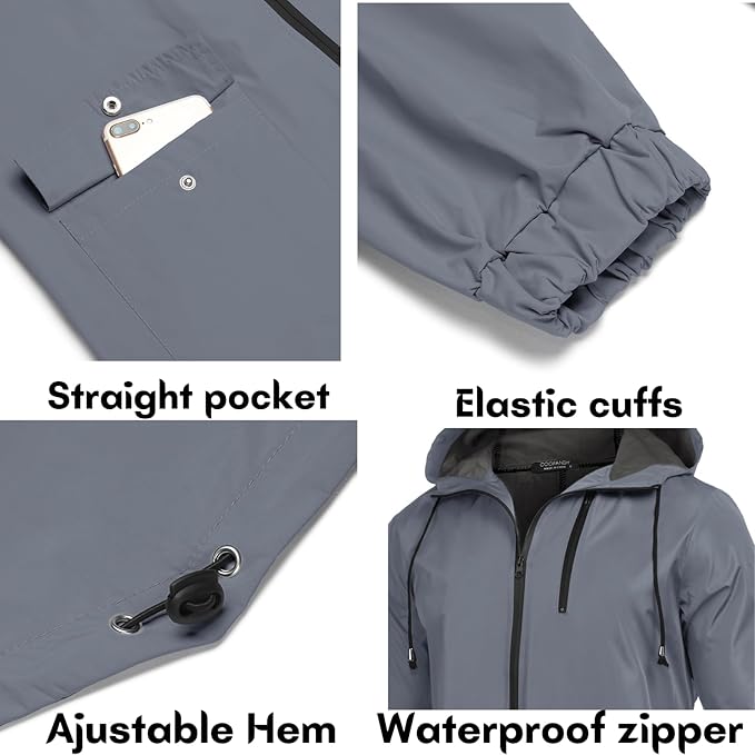 COOFANDY Men's Long Raincoat Ligtweight Rain Jacket Waterproof Outdoor Jackets with Hood