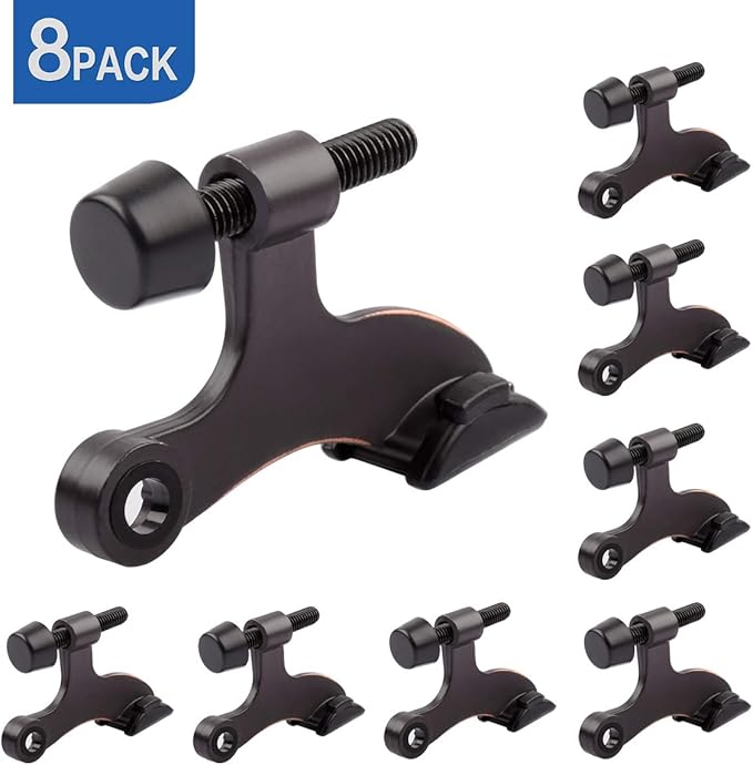 HOMOTEK 8 Pack Hinge Pin Oil Rubbed Bronze Door Stopper,Adjustable Deluxe Heavy Duty Door Stopper 2-1/2"x1-3/4”,with Black Rubber Bumper Tips