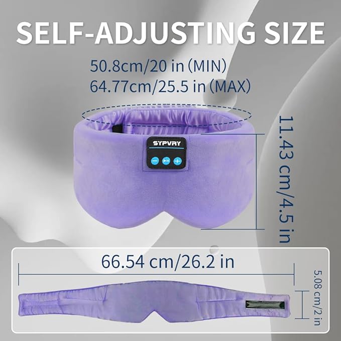 Sleep Mask Bluetooth 5.4 Headphones Soft Wireless Headband Eye Mask Blackout with Microphone (Lilac)