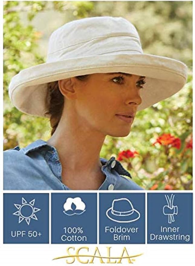 Scala Women's Cotton Hat with Inner Drawstring and Upf 50+ Rating