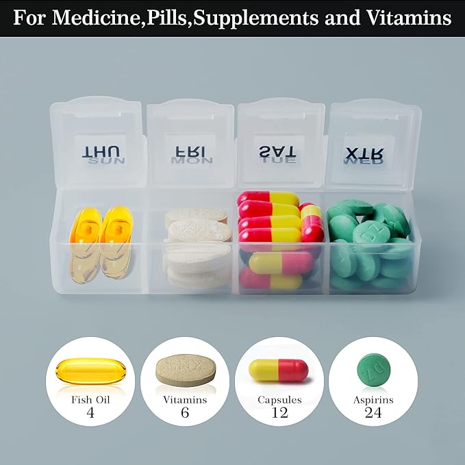 Serfeymi Weekly Pill Organizer 3 Pack Medicine Organizer Travel Pill Box 7 Day Pill Case for Purse Pill Container Pill Holder Daily Pill Boxes Organizer for Medication, Vitamin, Supplement