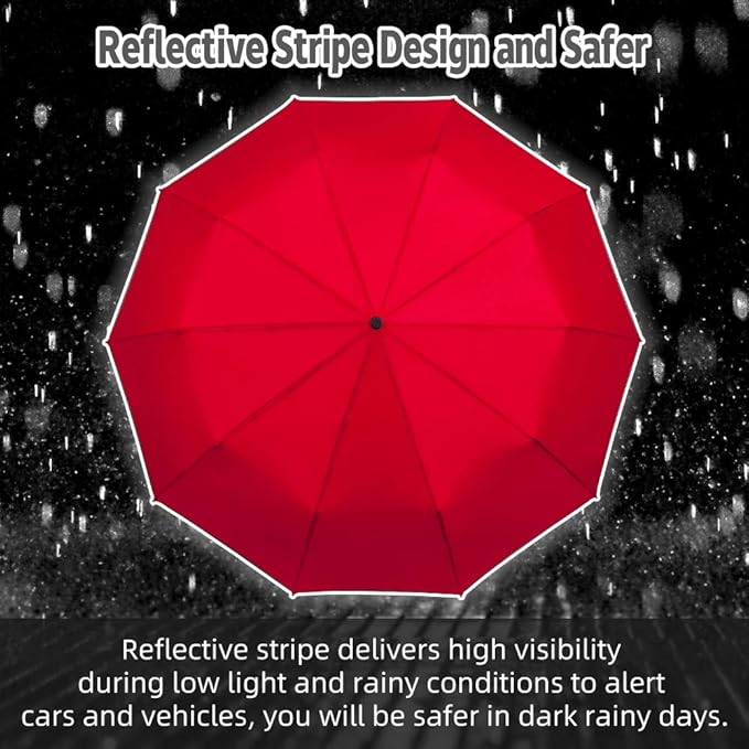 FDJASGY Windproof Travel Umbrella with Teflon Coating Auto Open Close Lightweight Sun&Rain Umbrella with 10 Rib Construction and Reflective Stripe Zipper Pouch