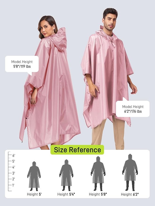 SaphiRose Hooded Rain Poncho Waterproof Raincoat Jacket for Men Women Adults