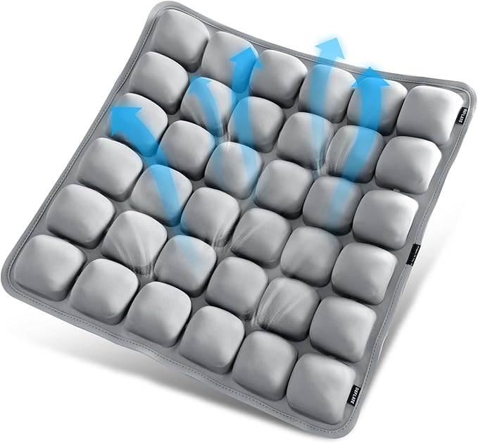 Grey Travel Seat Cushion – Portable Inflatable 3D Air Cell Seat Cushion for Long Flights, Car, Office, Wheelchair, Ergonomic Design for Tailbone Relief & Compact Support
