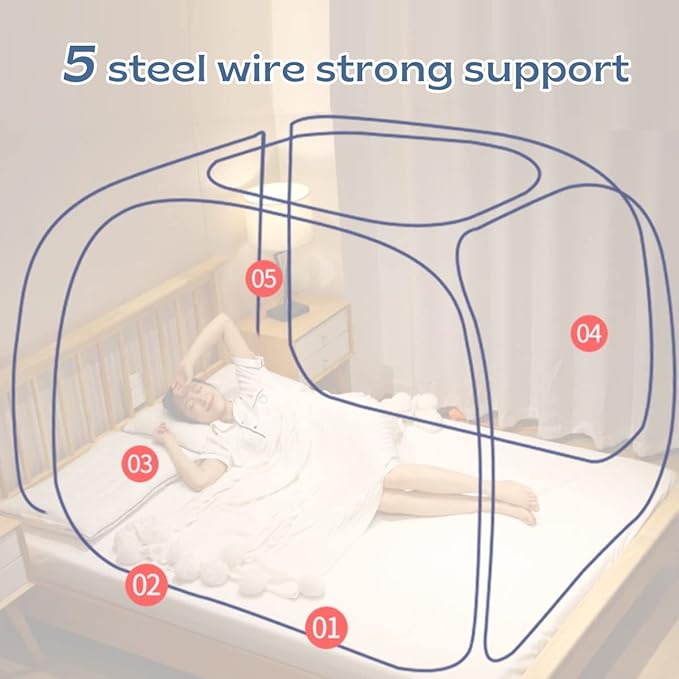 Jsanh Folding Mosquito Net Tent Canopy Curtains for Beds Pop Up Mosquito Net Tent King Size Portable Mosquito Netting with Bottom for Baby Adults(L80xW80XH62 inch