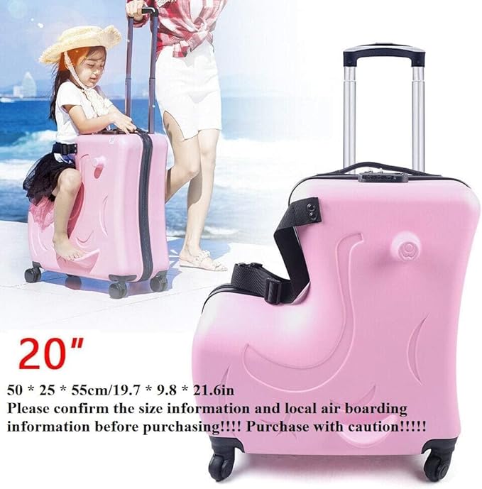 CNCEST 20" Kid's Ride-on Travel Suitcase,Rolling Luggage with Wheels Carry Trolley Luggage with Password Lock,Children's Ride On Trolley Luggage for Children's Day Gift,Festival Gift