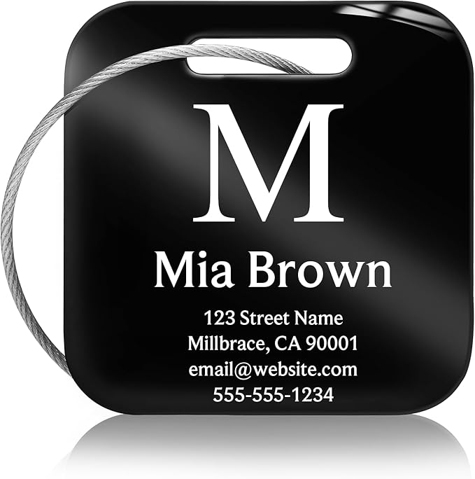 Customized Stainless Steel Luggage Tags: Personalize Your Suitcases, Backpacks, and Bags with Your Text (Black)