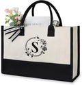 TOPDesign Personalized Initial Jute/Canvas Beach Bag, Monogrammed Gift Tote Bag for Women