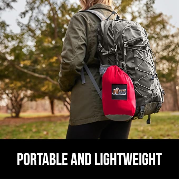 GORILLA GRIP Durable Portable Camping Hammock, Holds 400lbs with Heavy Duty Tree Straps, Comfortable Travel Swing, Camp Hammocks, Easy to Use and Install, Outdoor Essentials, Red, 10x6.5 FT