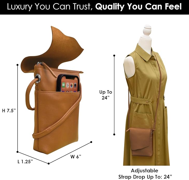 ili New York Leather Mini Sac Crossbody - Genuine Leather Crossbody Bags for Women with RFID Blocking, Adjustable Strap