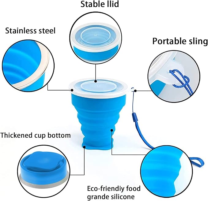 Collapsible Cup - Silicone FoldableCup-Expandable Folding Drinking Cups -Reusable Portable Mugs-Cup For Travel, Camping, Hiking, Survival, Car, Picnic, Beach, Holiday Vacation, Outdoor Sports Blue