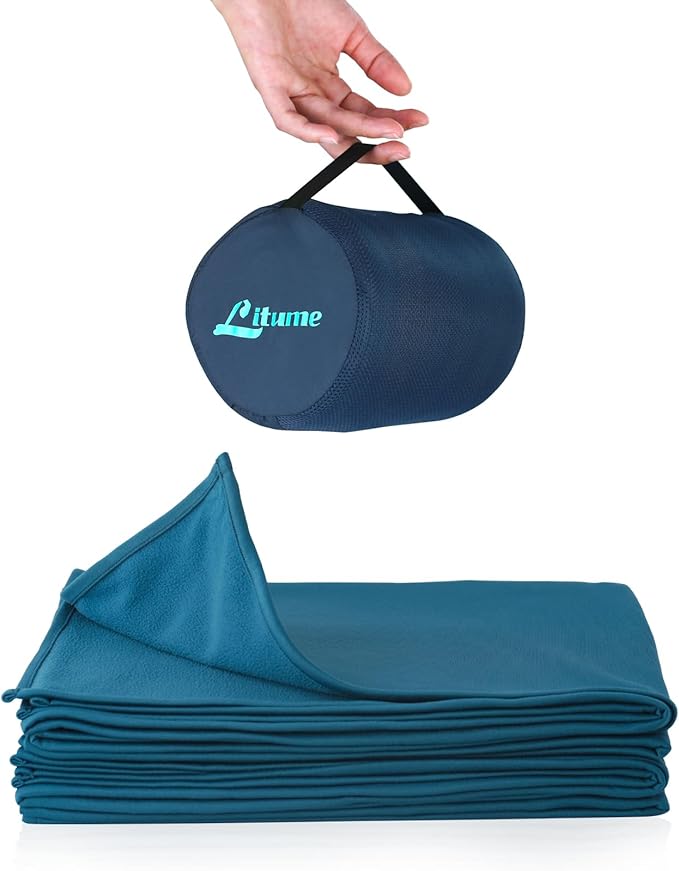 Travel Camping Blanket Lightweight and Breathable, 67 x 48 in Soft Airplane Flight Blanket for Travelers, Foldable Sheet with Stuff Sack for Train, Camp, backapcking, Office, Home