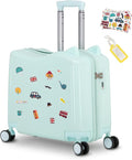 smilesun 20" Ride-On Travel Suitcase for Kids, Cute Ear Toddler Carry on Luggage with Spinner Wheels, Children Rolling Trolly Luggage with Combination Lock (Green NO Rope)