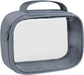 Moyad TSA Approved Clear Toiletry Bag with Handle, 1 Pack Quart Size 3-1-1 Liquids Pouch for Travel, Transparent Makeup & Cosmetic Organizer for Women Men, Grey