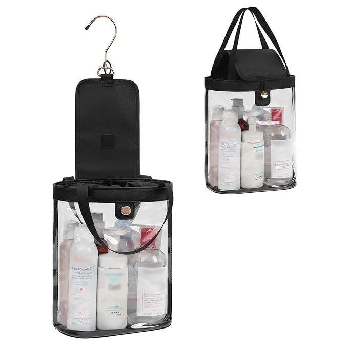 Travel Toiletry Bag, Hanging Clear Toiletry Bag for Women Men, Waterproof Travel Bag for Toiletries, Clear Makeup Bag Portable Shower Bag With Hanging Hook for Bathroom, Gym, Camping
