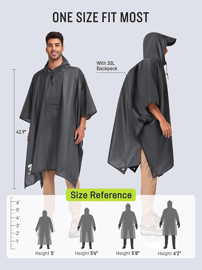 SaphiRose Extra Thick Hooded Rain Poncho Double Layer Waterproof Raincoat Jacket for Men Women Adults