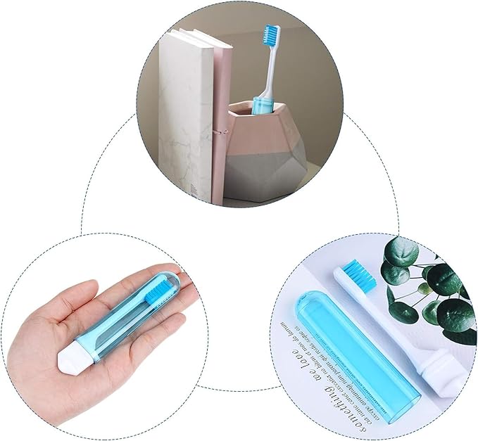 Patelai 2 Pieces Travel Toothbrush Set, Soft Bristle Mini Foldable Tooth Brush with Case, Individually Wrapped Small Portable Travel Size Toiletries Stuff for Camping (Classic Color)