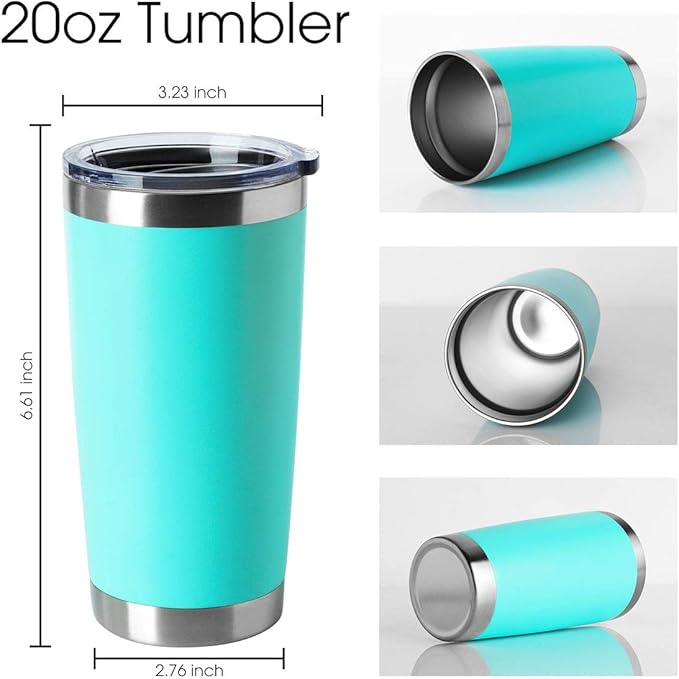 HASLE OUTFITTERS 20oz Stainless Steel Tumblers Bulk, Insulated Travel Cup with Lid, Double Wall Vacuum Coffee Mug for Cold & Hot Drinks 4 Pack, Light Blue